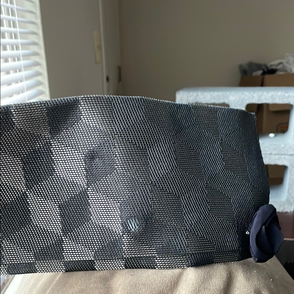Black Mesh Clutch with Flower Accent